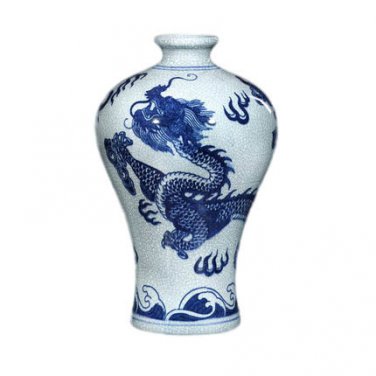 Cracked glazed blue and white dragon flower vases for living room