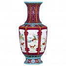 Qing dynasty qian long red pastel chinese zodiac 6 square ceramic vase