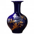 Jingdezhen gold-painted blue porcelain flower vase with peony multiple