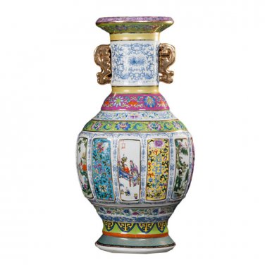 Large chinese qing dynasty yong zheng enamel porcelain vase ornaments