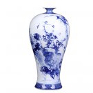 Chinese large hand painted blue and white vase ornament with flowers
