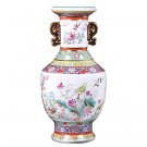 Qing dynasty qian long two ears porcelain vase with birds and flowers