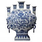 Vintage hand-painted blue and white dragon pattern five holes flat pot Vintage hand-painted blue and white dragon pattern five holes flat pot