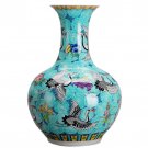 Tall hand painted green pastel floor flower vase with cranes home