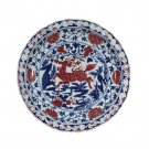 Hand painted blue and white underglaze red decorative porcelain plate