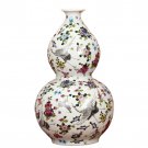 Large pastel luminous gourd floor standing vase with pine and crane