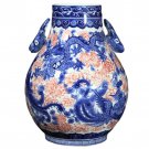 Blue and white underglaze red flowers vase with dragon and phoenix