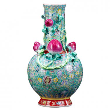 Vintage Jingdezhen five peaches ceramic vase with long life meaning