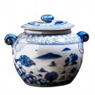 Jingdezhen big blue and white sealed ceramic tea storage jar ornament