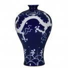 Jingdezhen carved white dragon blue mermaid ceramic flower vase