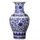Large vintage blue and white ceramic floor flower vase and ornament