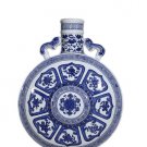 Vintage qing dynasty qian long blue and white ceramics moon vase