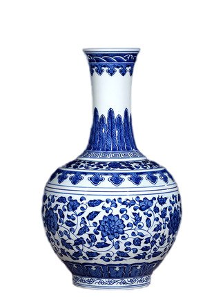 Vintage qing dynasty qian long blue and white ceramics vase ornaments