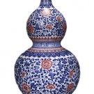Vintage qing dynasty qian long blue and white glazed red ceramics vase