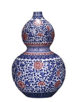 Vintage qing dynasty qian long blue and white glazed red ceramics vase