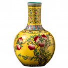 Antique big yellow enamel ceramic vase ornaments with nine peaches on