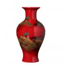 Red landscape ceramic vase and ornament on kitchen window sills