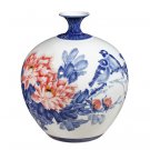 Hand painted blue and white ceramic vase with birds and flowers china