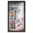 Boys and bamboo dining room sofa background wall ceramic painting