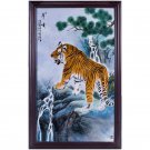 Hand painted pastel tiger roaring ceramic hanging plate living room