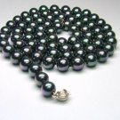  37" 10mm Peacock Black South Sea Shell Pearl Necklace - 925 silver
