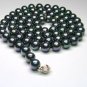  37" 10mm Peacock Black South Sea Shell Pearl Necklace - 925 silver