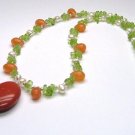  Red Jasper, Carnelian, Peridot, Cultured Pearl Delicate Gemstone Necklace - 925