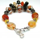 Carnelian, Citrine, Smoky Quartz, Onyx & Lampwork Bracelet