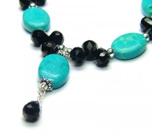  Stabilised Turquoise & Onyx Briolette Necklace