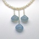  White Cultured Pearls & Blue Chaldedony Drop Necklace - 925