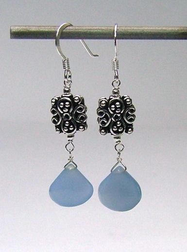 Blue Chalcedony Drop & 925 Silver Earrings