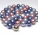  8mm Blue Mauve & Silver South Sea Shell Pearl Necklace - 925 silver