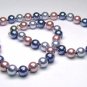  8mm Blue Mauve & Silver South Sea Shell Pearl Necklace - 925 silver