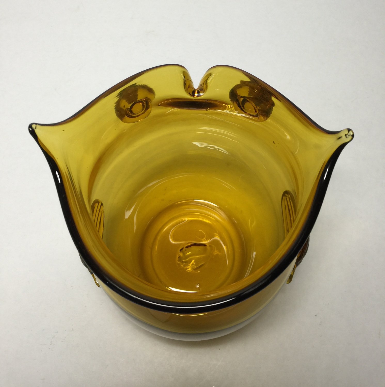 Vintage Amber Art Glass Owl Vase