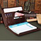 Crazy Horse Leather Zipper Binder Portfolio Case,A4 Business Folio Case with Notebook,Briefcase