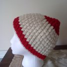 Red and White Crochet Hat with shell detail