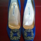 Manolo Blahnik Blue Satin Pumps