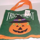 NEW HALLOWEEN TRICK OR TREAT FELT BAG W/PUMPKIN DESIGN