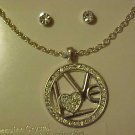 NEW RHINESTONE CIRCLE OF LOVE NECKLACE PIERCED EARRINGS NEW RHINESTONE CIRCLE OF LOVE NECKLACE PIERCED EARRINGS
