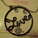 NEW BLACK CIRCLE OF LOVE NECKLACE PIERCED EARRINGS NEW BLACK CIRCLE OF LOVE NECKLACE PIERCED EARRINGS