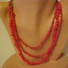 BRAND NEW 3 STRAND RED GLASS BEAD NECKLACE BRAND NEW 3 STRAND RED GLASS BEAD NECKLACE
