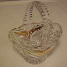 LOVELY CLEAR GLASS BASKET CANDY GILT TRIM ZIPPER EDGE