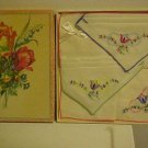 VINTAGE BOXED SET OF 3 EMBROIDERED HANDKERCHIEFS HANKY