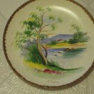 Vintage American Folk Art Hand Painted Dinner Plate Cabin by Woods by S. Kurzuya
