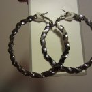 BRAND NEW Pair 2.5 Inch Diameter Silver Tone Hoop Pierced EARRINGS Jewelry