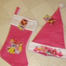New Disney Princess Pink Felt Christmas Stocking & Santa Hat Snow Belle Ariel