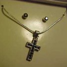 BRAND NEW IN GIFT BOX SILVER MARCASITE CRUCIFIX NECKLACE & PIERCED EARRINGS BRAND NEW IN GIFT BOX SILVER MARCASITE CRUCIFIX NECKLACE & PIERCED EARRINGS