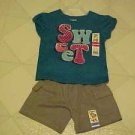 BRAND NEW GARANIMALS 24 MONTH TURQUOISE T-SHIRT & GRAY SHORTS SUMMER OUTFIT