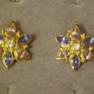 VINTAGE CLASSY GOLD TONE BLUE & LAVENDER RHINESTONE STAR SHAPE CLIP EARRINGS VINTAGE CLASSY GOLD TONE BLUE & LAVENDER RHINESTONE STAR SHAPE CLIP EARRINGS