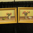 Pair of V. Weley Still Life Miniature Vase Candlestick Bowl Framed Oil Paintings Pair of V. Weley Still Life Miniature Vase Candlestick Bowl Framed Oil Paintings